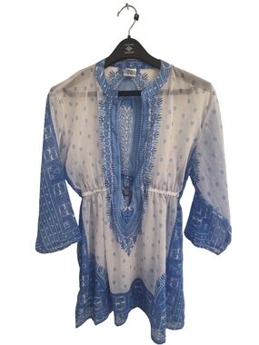 Rima Beachworld Women's Blue & White Printed Swim Coverup Tunic